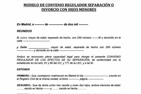 Convenio Regulador EJEMPLO y Modelos para tu Separación